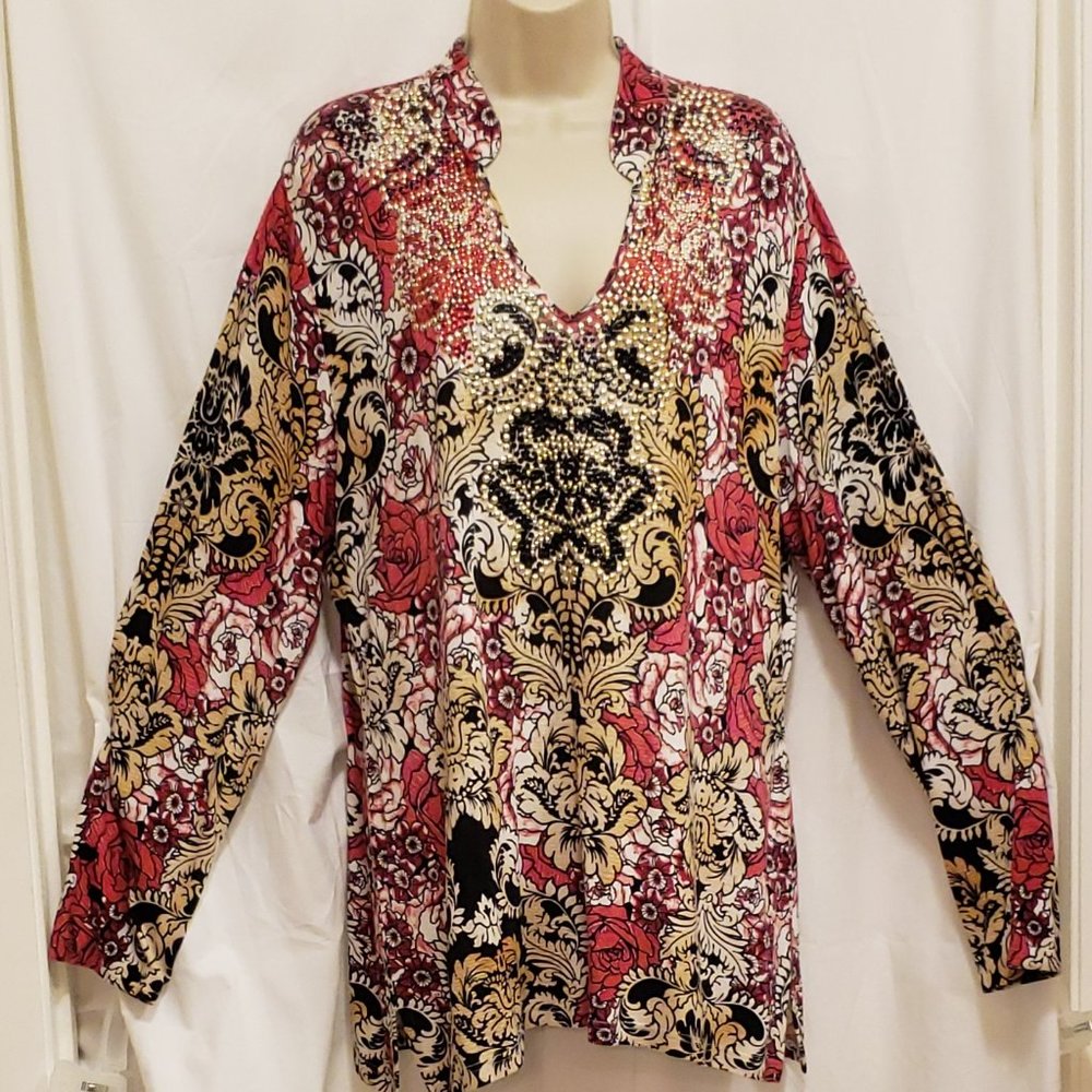 beaded long sleeve tunic top size large